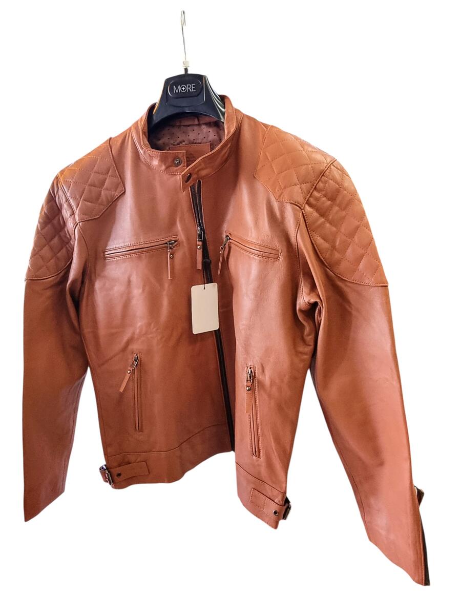 Giacca Uomo 100% Vera Pelle - Modello Tom- Colore Cuoio taglia S