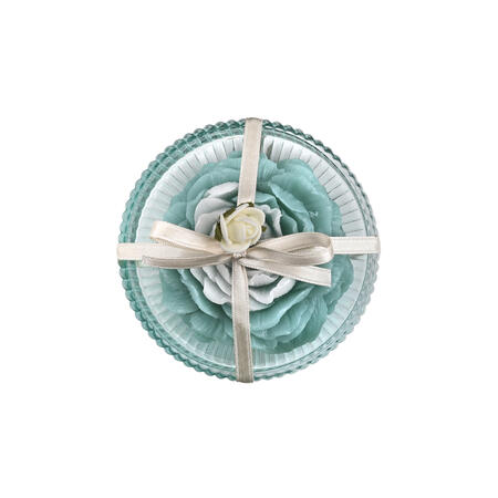 Wald - Piattino vetro verde acqua con sapone fiore profumato