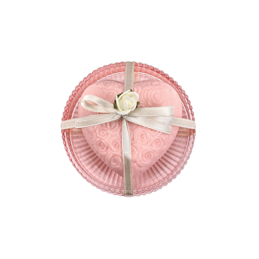 Wald - Piattino vetro rosa con sapone cuore profumato