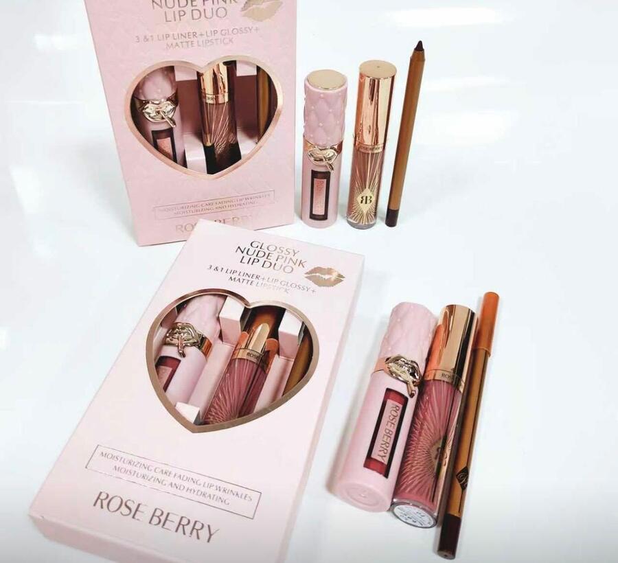 ROSE BERRY 3 & 1 LIPLINER + LIP GLOSSY + MATTE LIPSTICK  (Dupe Charlotte Tilbury)
