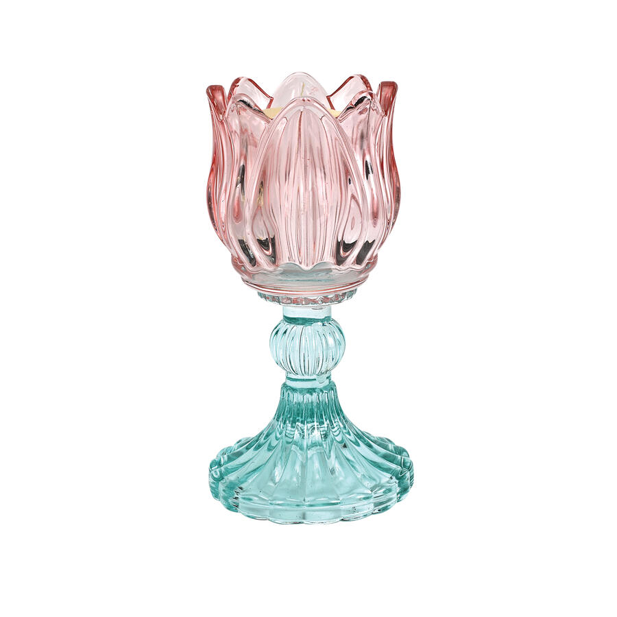 Wald - Candeliere in vetro rosa con sfera di cera vaniglia