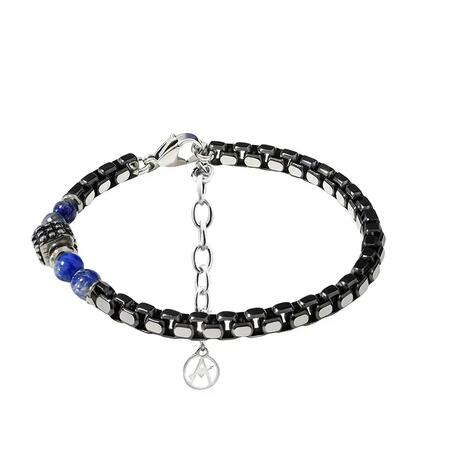 BRACCIALE UOMO A CATENA CON PERLINE IN PIETRA BLU