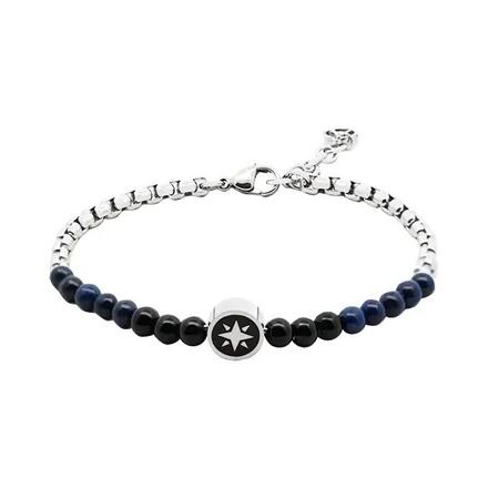 BRACCIALE UOMO CON ROSA DEI VENTI E PIETRA NERO