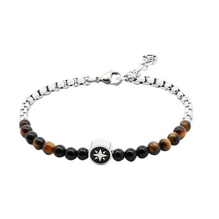 BRACCIALE UOMO CON ROSA DEI VENTI E PIETRA MARRONE