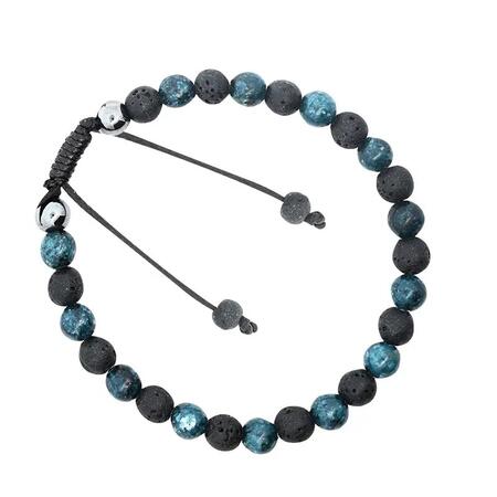 BRACCIALE UOMO REGOLABILE CON PERLINE IN PIETRA BLU