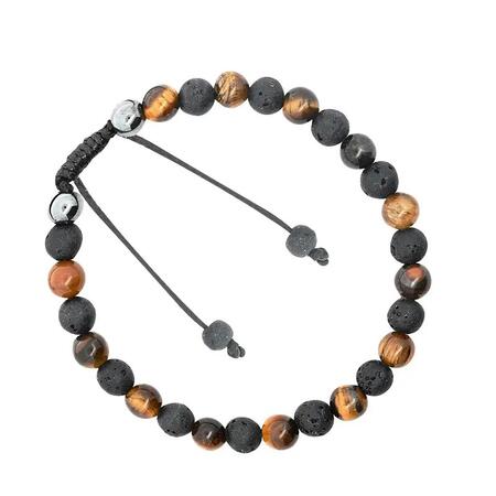 BRACCIALE UOMO REGOLABILE CON PERLINE IN PIETRA MARRONE