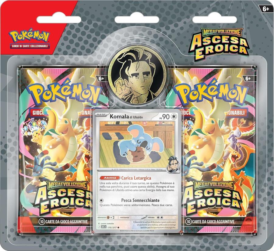 Pokémon: collezione Ubaldo dell’espansione Megaevoluzione - Ascesa Eroica del GCC Pokémon (una carta promozionale olografica, una moneta e due buste di espansione) - 6+ ANNI