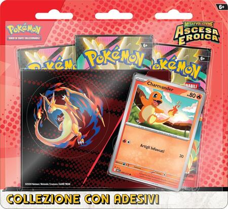 Pokémon: collezione con adesivi (Charmander) dell’espansione Scarlatto e Violetto - Ascesa Eroica del GCC Pokémon (una carta promozionale olografica e tre buste di espansione) - 6+ ANNI