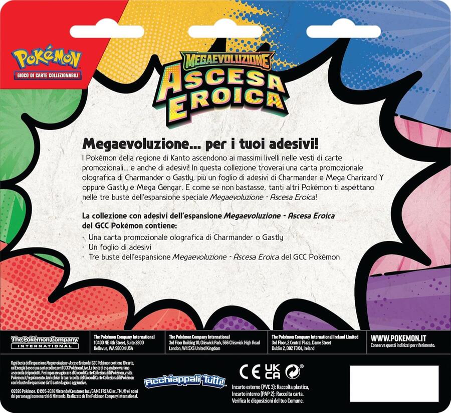 Pokémon: collezione con adesivi (Charmander) dell’espansione Scarlatto e Violetto - Ascesa Eroica del GCC Pokémon (una carta promozionale olografica e tre buste di espansione) - 6+ ANNI