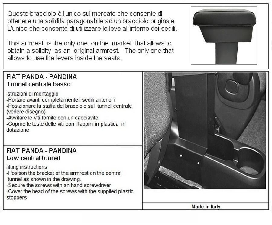 Bracciolo con portaoggetti per Fiat Panda New (dal 2012)