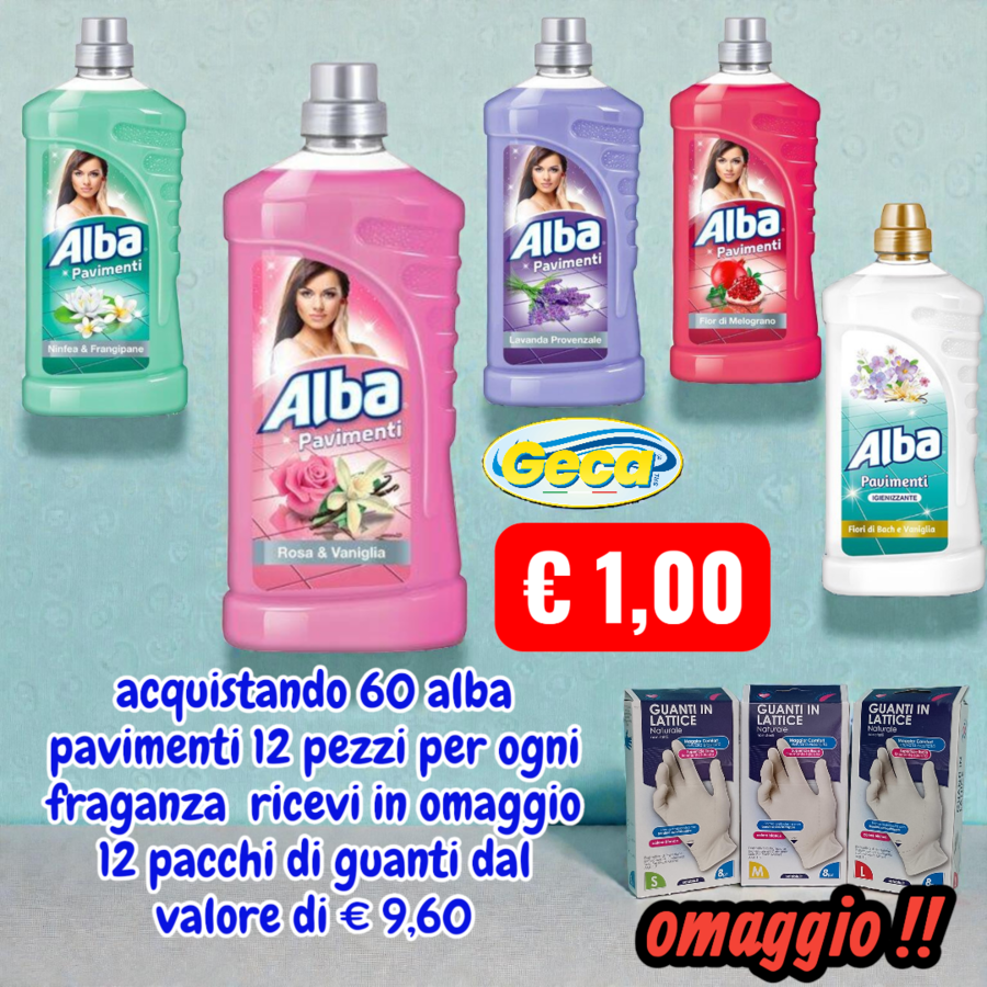 ALBA PAVIMENTI 1 LT + 12 GUANTI IN OMAGGIO  (Confezione da 60 pezzi) 