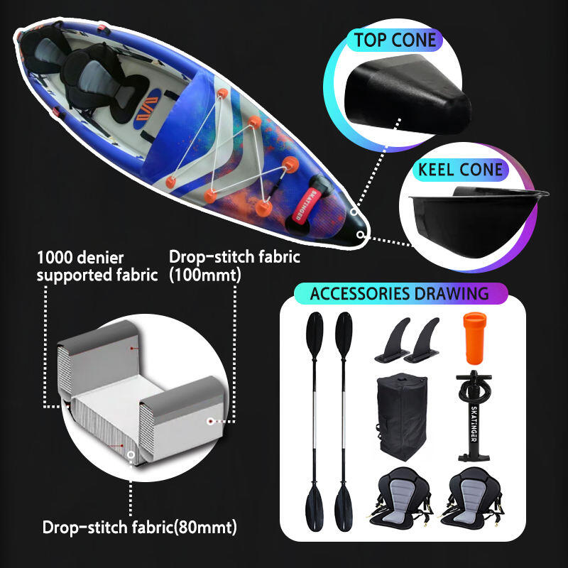 Kayak gonfiabile biposto SKF Skatinger Interstellar - 410 cm - completo accessori