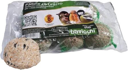 Bavicchi 6 Palle Di Grasso Mangime 90Gr No Olio Di Palma Per Uccelli Selvatici Uccellini 