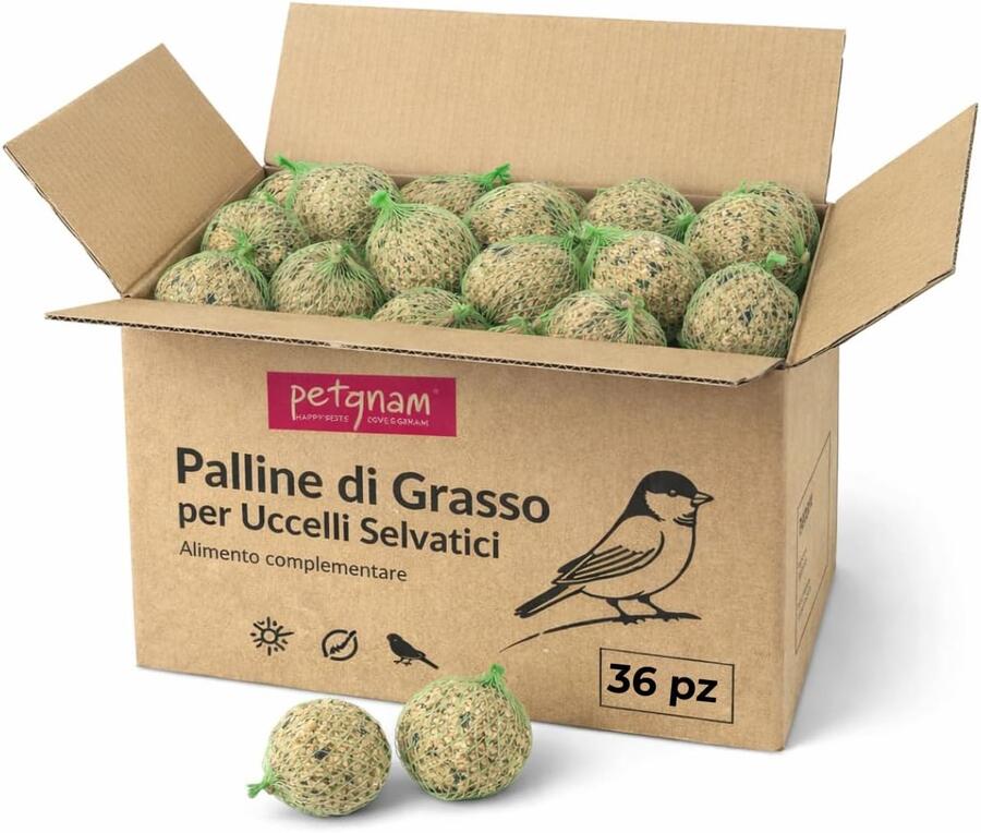 36 Palle Di Grasso Mangime 90Gr No Olio Di Palma Per Uccelli Selvatici Uccellini