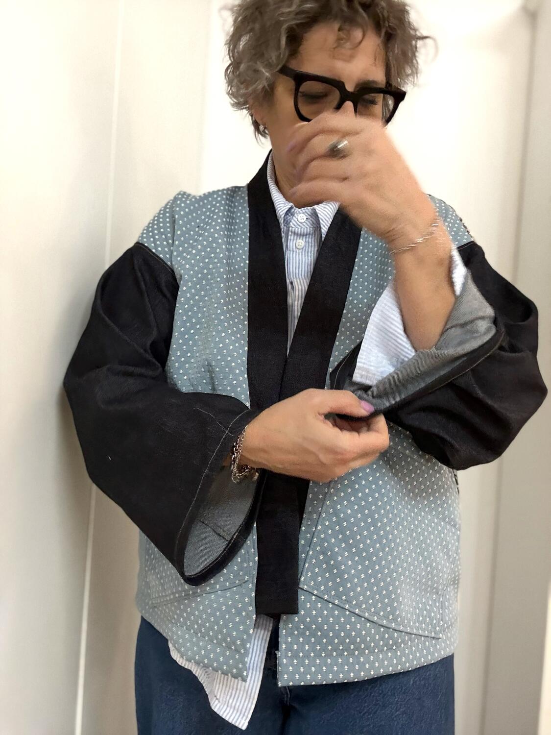 Kimono corto fiori e puntini 