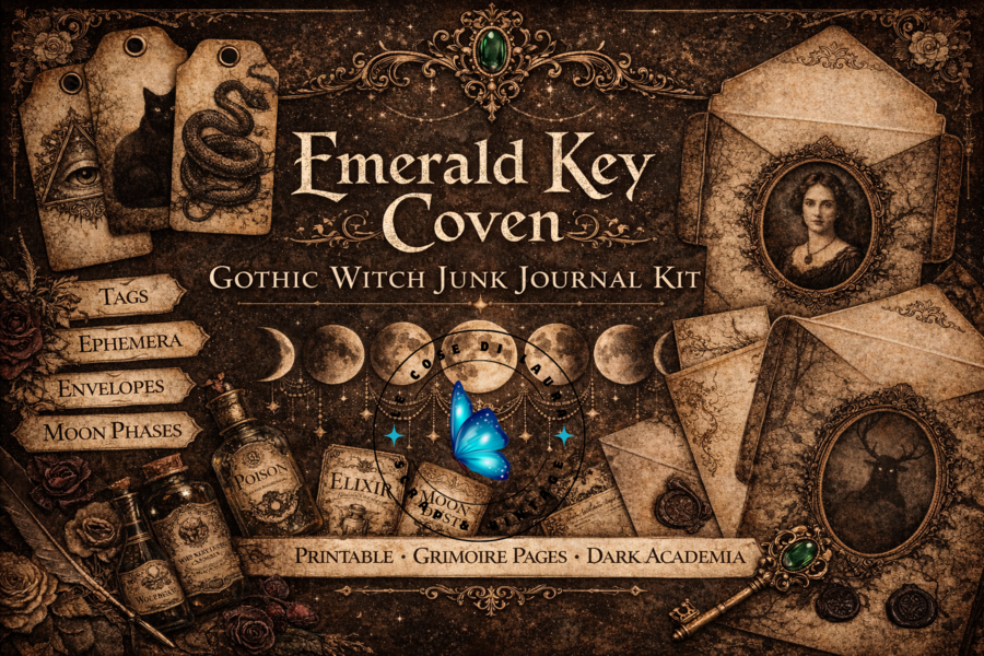 Emerald Key Coven- Kit digitale per Junk Journal