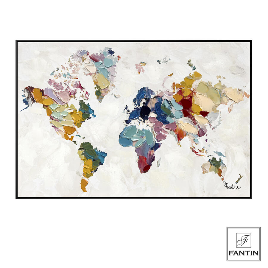 Fantin Argenti - Quadro Planisfero Colors con Cornice in Legno – Tela Dipinta a Mano