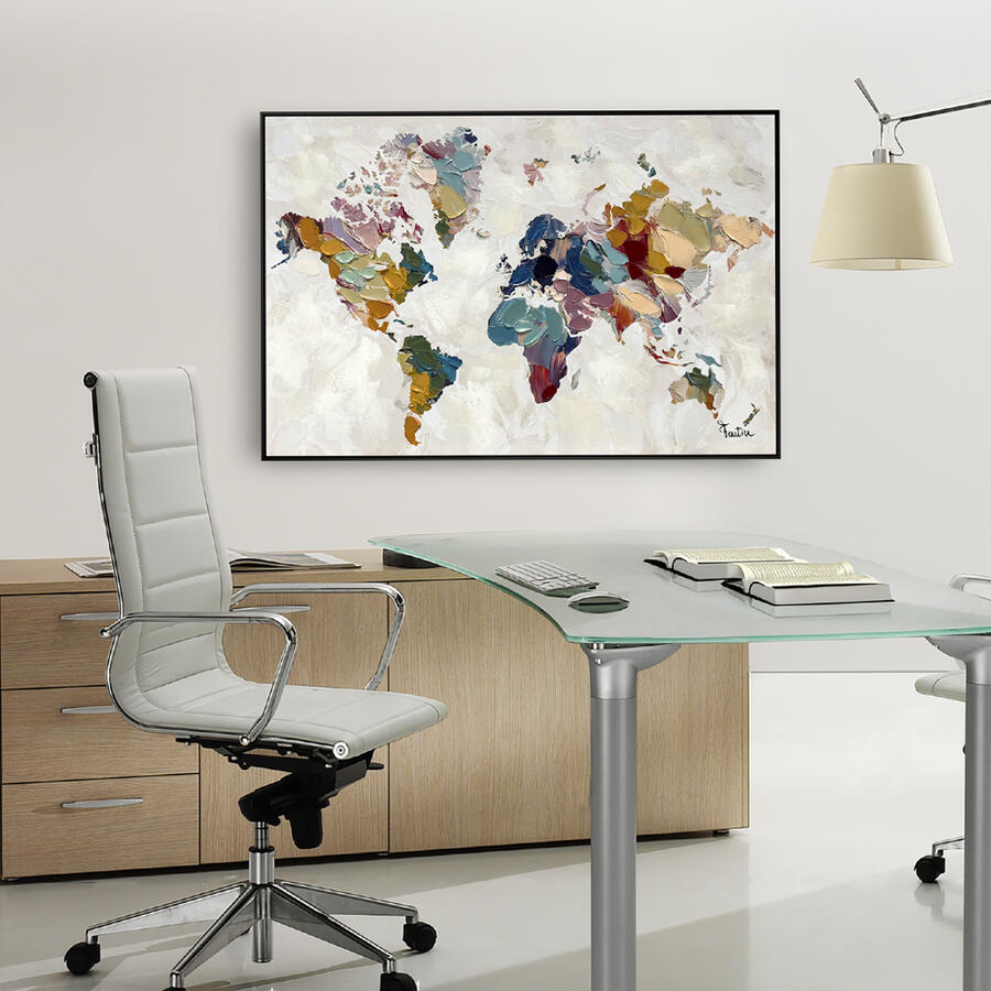 Fantin Argenti - Quadro Planisfero Colors con Cornice in Legno – Tela Dipinta a Mano