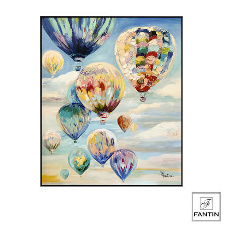 Fantin Argenti - Quadro Mongolfiere in Volo con Cornice in Legno – Tela Dipinta a Mano