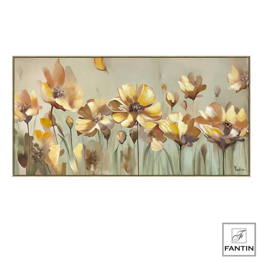 Fantin Argenti - Quadro Fioritura Dorata con Cornice in Legno – Tela Dipinta a Mano