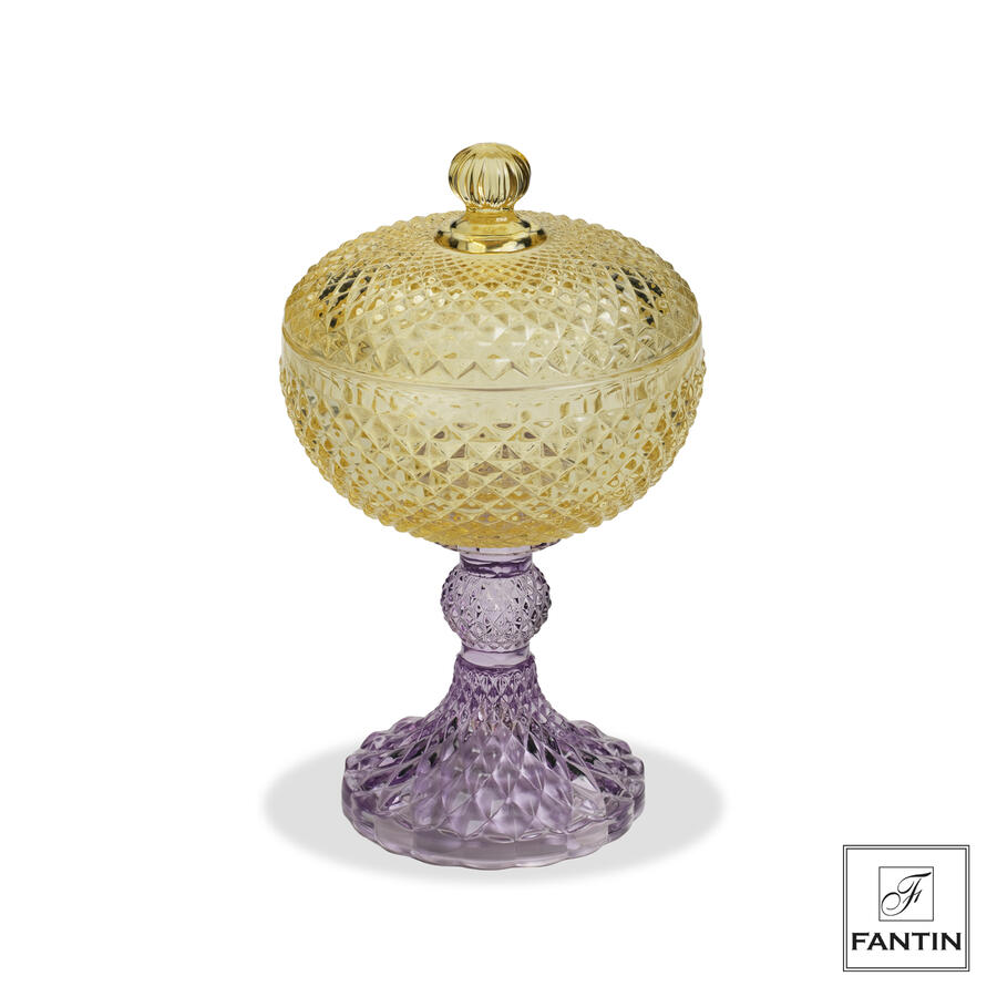 Fantin Argenti - Scatola vetro giallo con piede viola