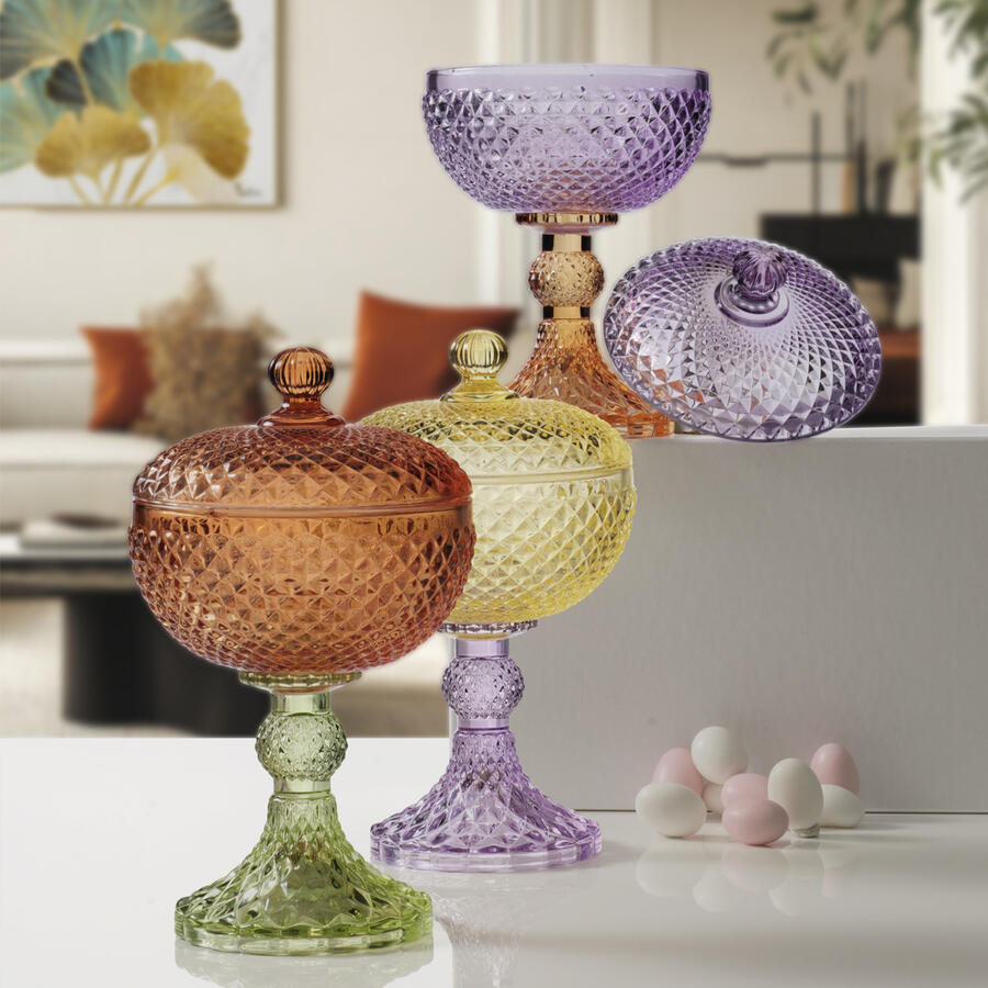 Fantin Argenti - Scatola vetro giallo con piede viola