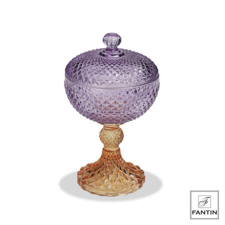 Fantin Argenti - Scatola vetro viola con piede arancio
