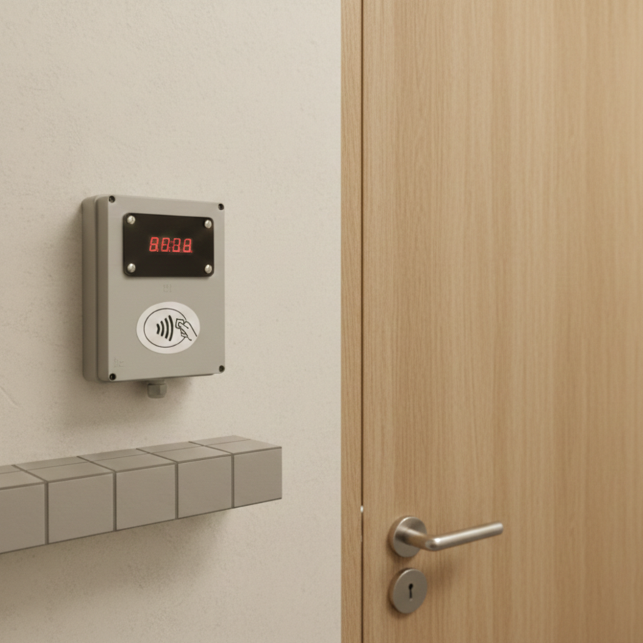 Lettore di Tessere/Ciondoli apriporta o per docce (NON scala credito dalla tessera) + 100 tessere