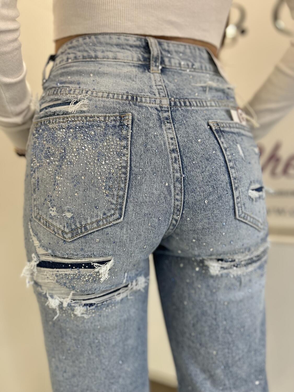 NOVITÀ Jeans straight leg strappi e brillantini