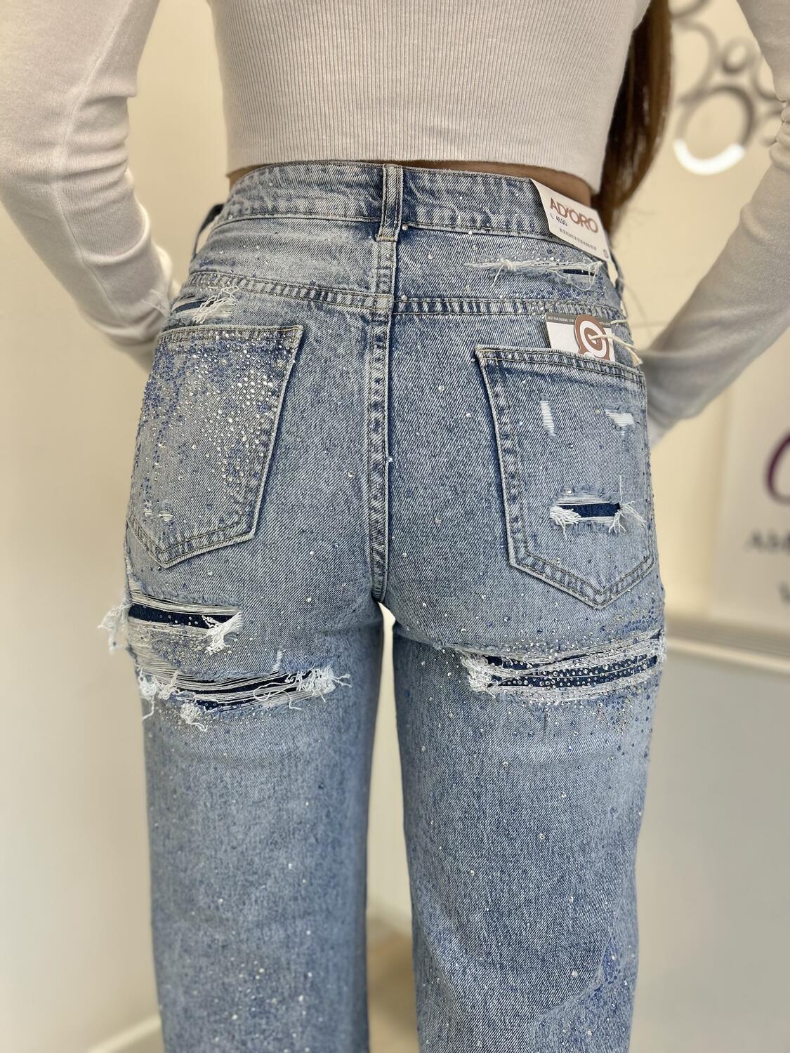 NOVITÀ Jeans straight leg strappi e brillantini