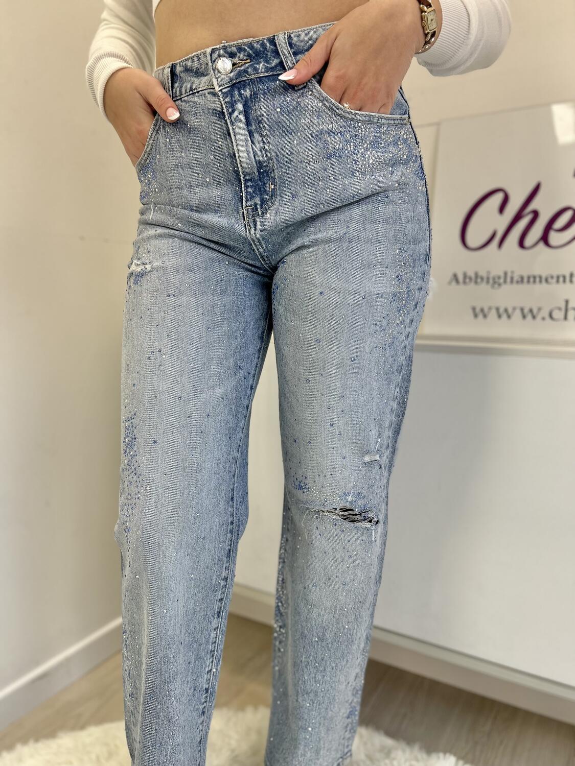 NOVITÀ Jeans straight leg strappi e brillantini
