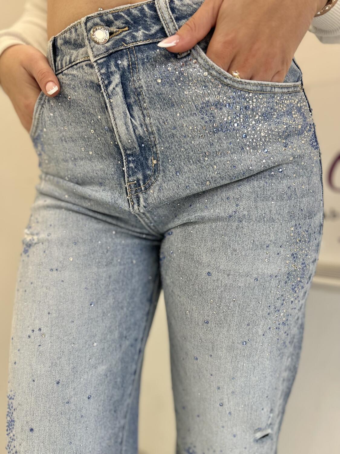 NOVITÀ Jeans straight leg strappi e brillantini