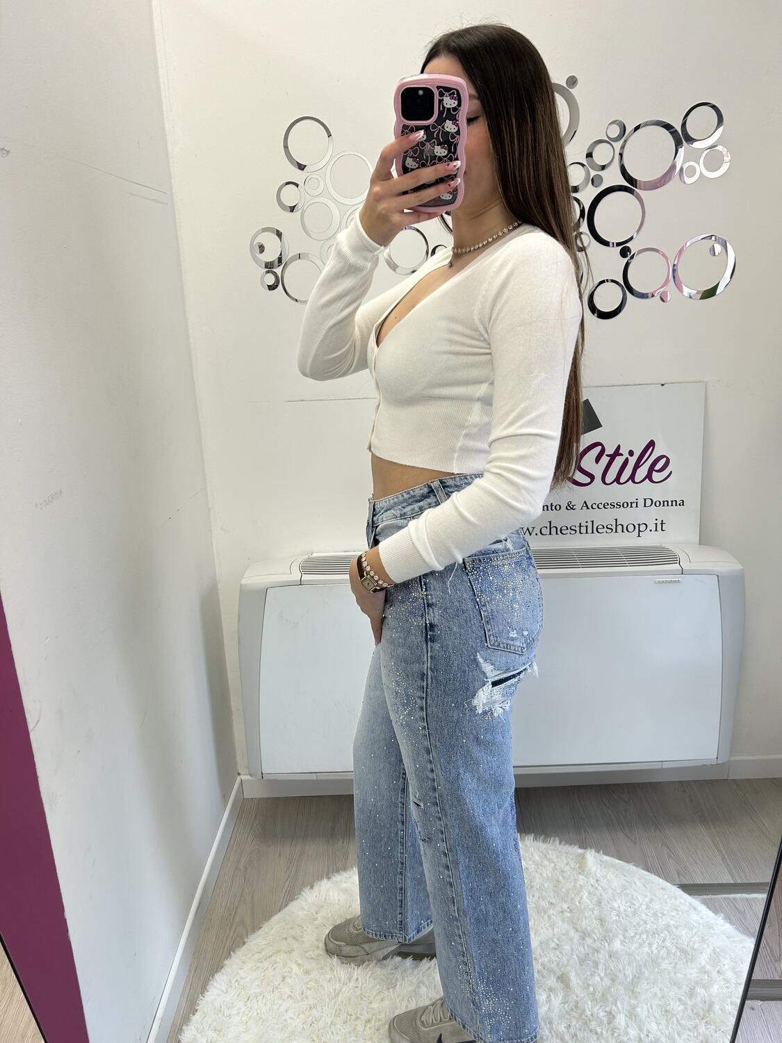 NOVITÀ Jeans straight leg strappi e brillantini