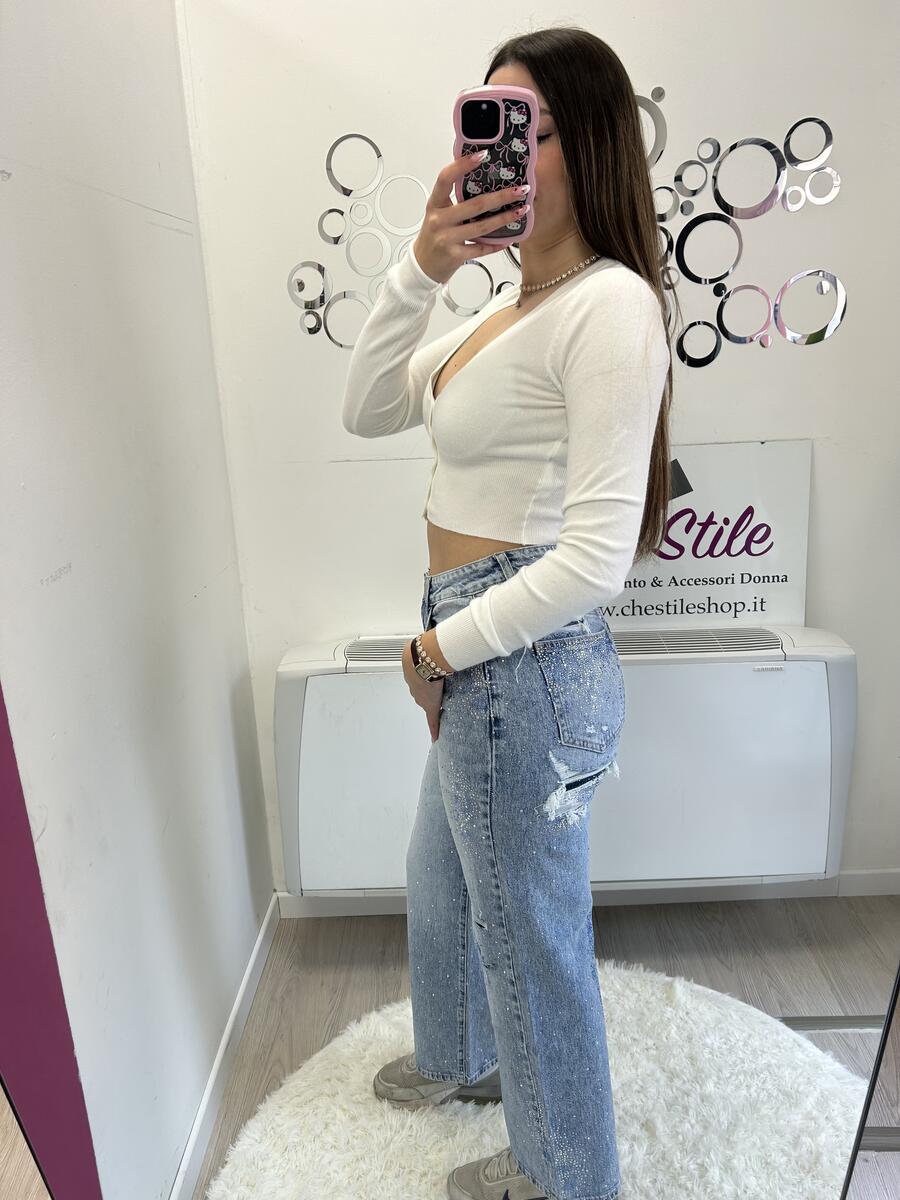 NOVITÀ Jeans straight leg strappi e brillantini