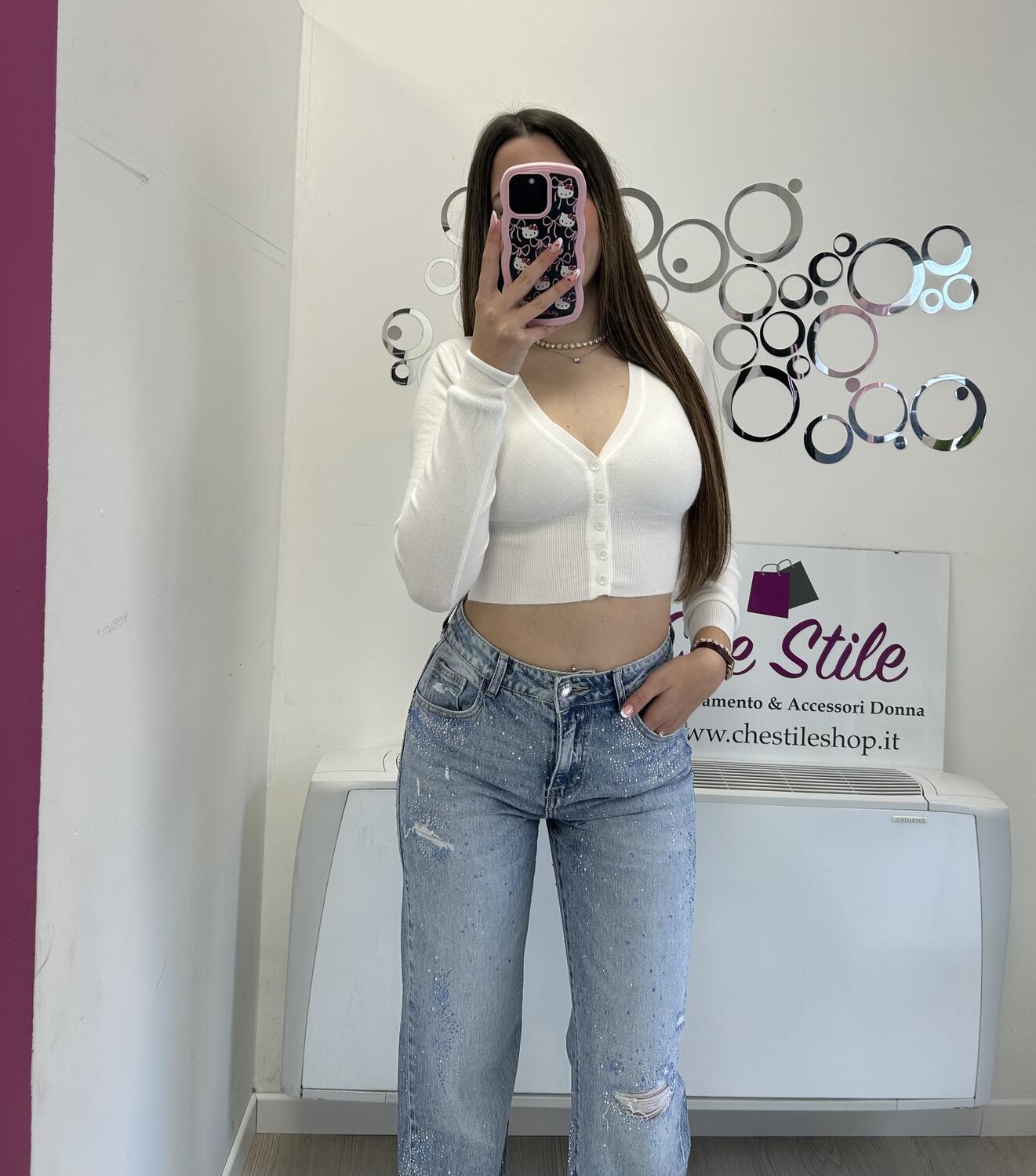 NOVITÀ Jeans straight leg strappi e brillantini