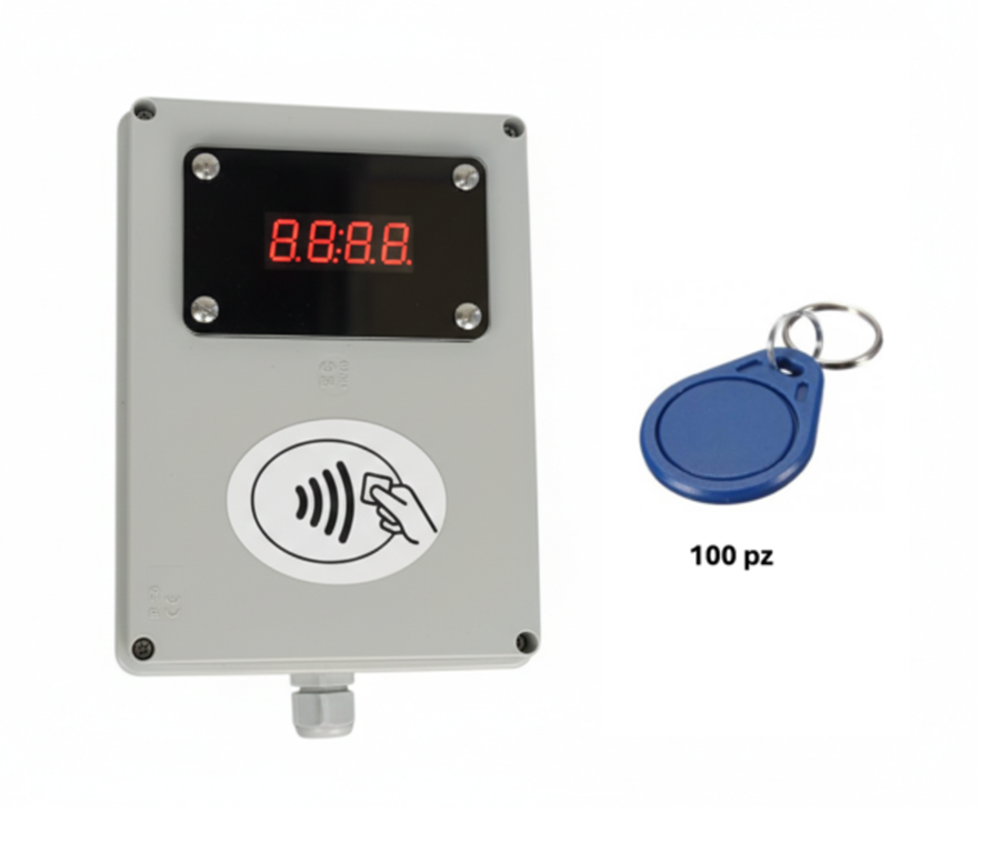 Lettore di Tessere/Ciondoli apriporta o docce (NON scala credito dalla tessera) + 100 ciondoli
