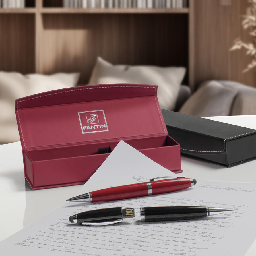 Fantin Argenti - Penna USB 16GB Rossa con Astuccio in Metallo ed Ecopelle