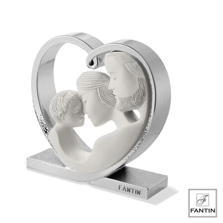 Fantin Argenti - Sacra Famiglia nel Cuore Bianca con Base Argento (20 cm)