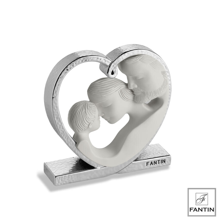 Fantin Argenti - Sacra Famiglia nel Cuore Bianca con Base Argento (14 cm)
