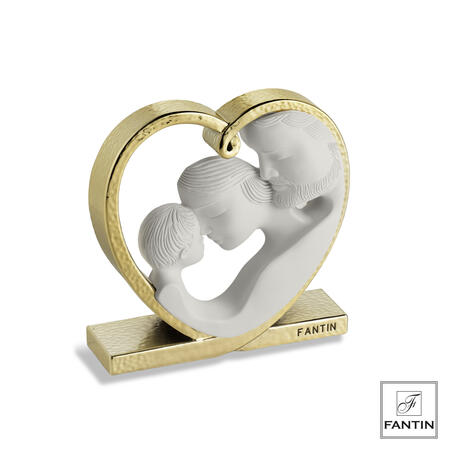 Fantin Argenti - Sacra Famiglia nel Cuore Bianca con Base Oro (11,5 cm)