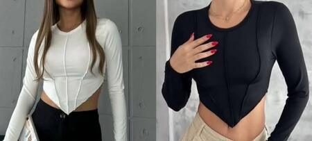 Maglia corta con finitura a pizzo costine sottili vari colori taglia unica 