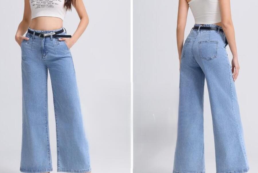Jeans alta vita palazzo completo di cintuta vari colori taglie dalla XS alla XL