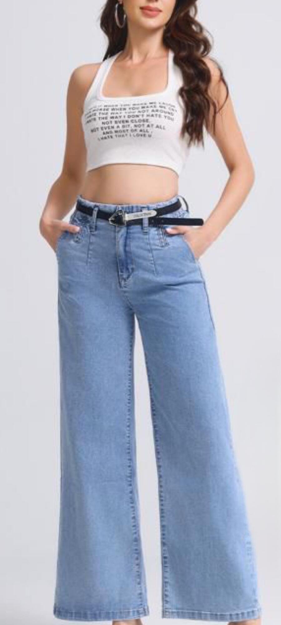 Jeans alta vita palazzo completo di cintuta vari colori taglie dalla XS alla XL