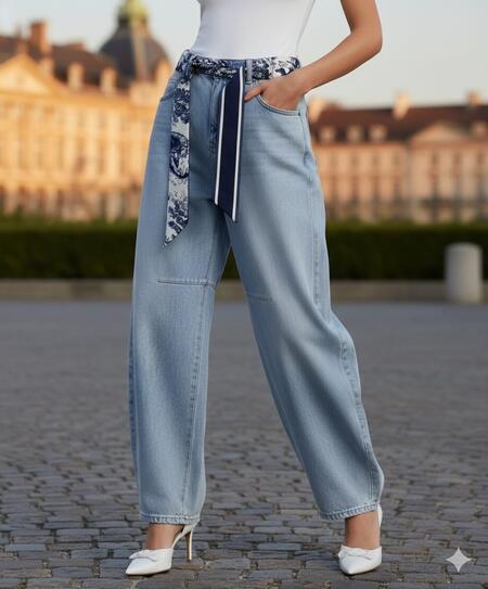 Jeans balloon chiaro con foulard taglie dalla XS alla XL