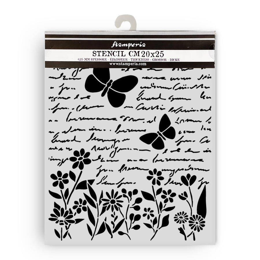 Stencil spesso 20 x 25 cm Daisy Art texture lettera e farfalle 