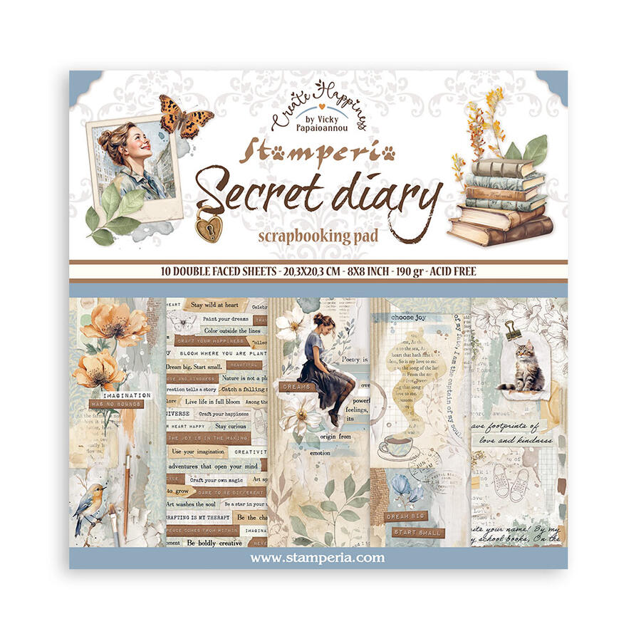 Blocco 10 fogli 20,3 x 20,3 Double Face Secret Diary