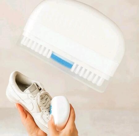 KIT PULIZIA SCARPE SPAZZOLA PORTATILE MULTIFUNZIONE 100ML SNEAKER PELLE BIANCO