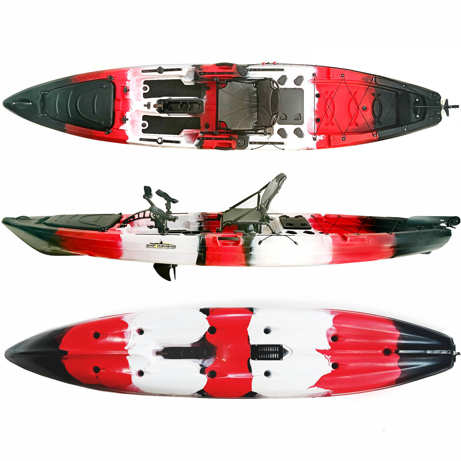 Kayak da Pesca a Pedali SKF Pedal Power 13 - 415 cm - 39 kg - Rosso Nero Bianco