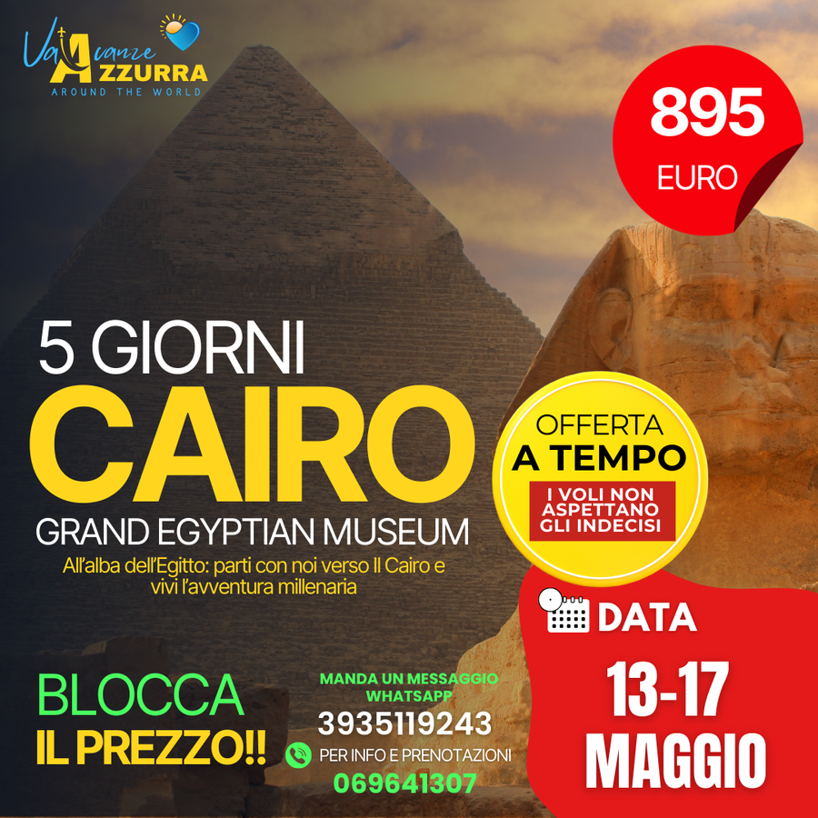 13 MAGGIO 2026 𝗡𝗢𝗩𝗜𝗧À  𝗠𝗔𝗚𝗚𝗜𝗢 - 𝟱 𝗚𝗜𝗢𝗥𝗡𝗜 𝗔𝗟 𝗖𝗔𝗜𝗥𝗢: GEM IL NUOVO MUSEO EGIZIO