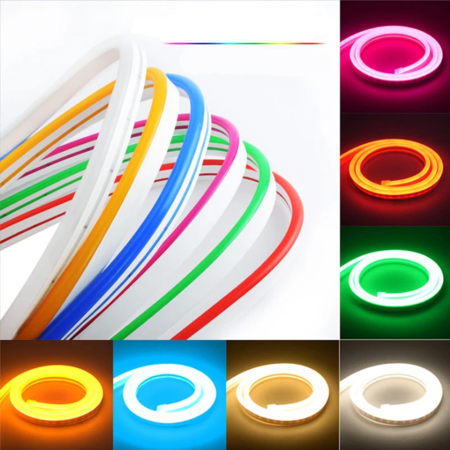 STRISCIA LED NEON FLEX IMPERMEABILE ESTERNO 5 METRI MODELLABILE 12V IP65 CON ALIMENTATORE